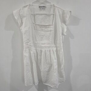 Jessica Taylor Womens Swiss Dot Top Size Large White Coastal Pleated Cowgirl